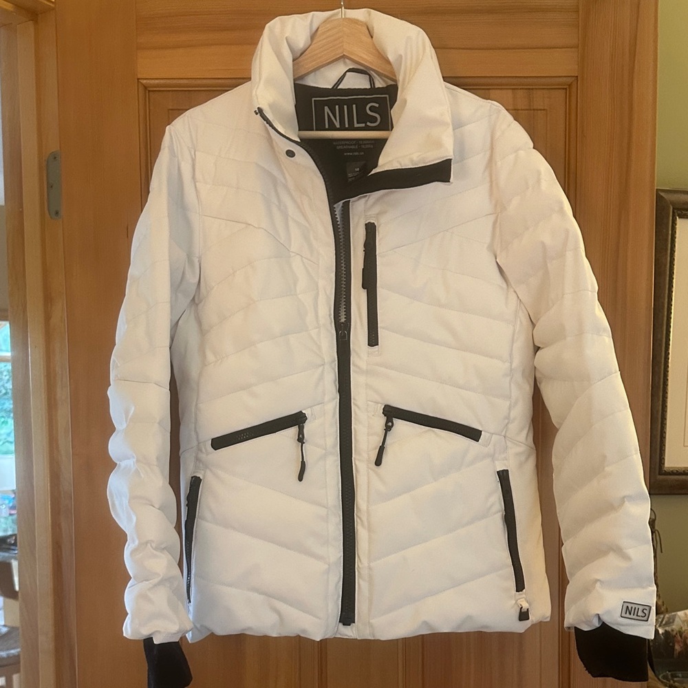NILS White and Black Chevron Quilted Jacket